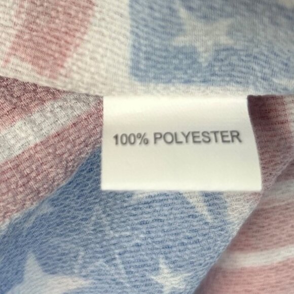 Roshop Flag Print Tie Button Front Shirt Womens Small Blue Red New Short Sleeve - Picture 8 of 10